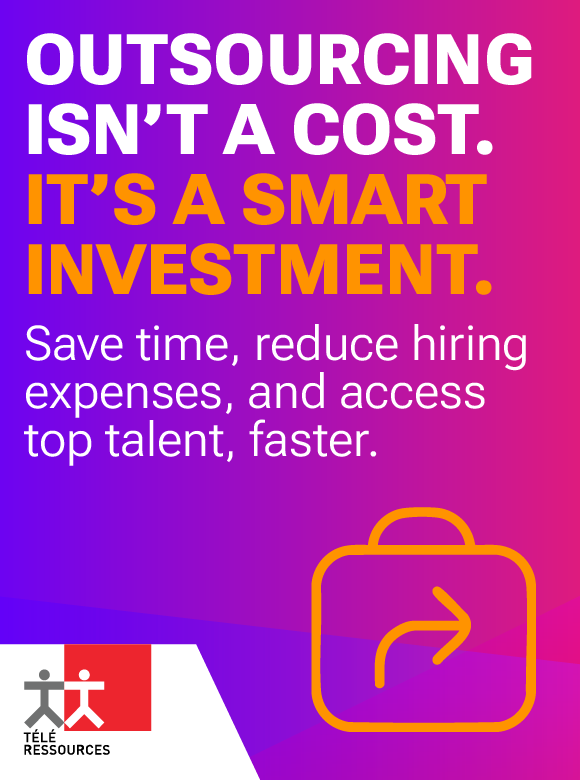 Outsourcing Isn't a Cost. It's a Smart Investment. Save time, reduce hiring expenses, and access top talent, faster. (briefcase with curved arrow icon)