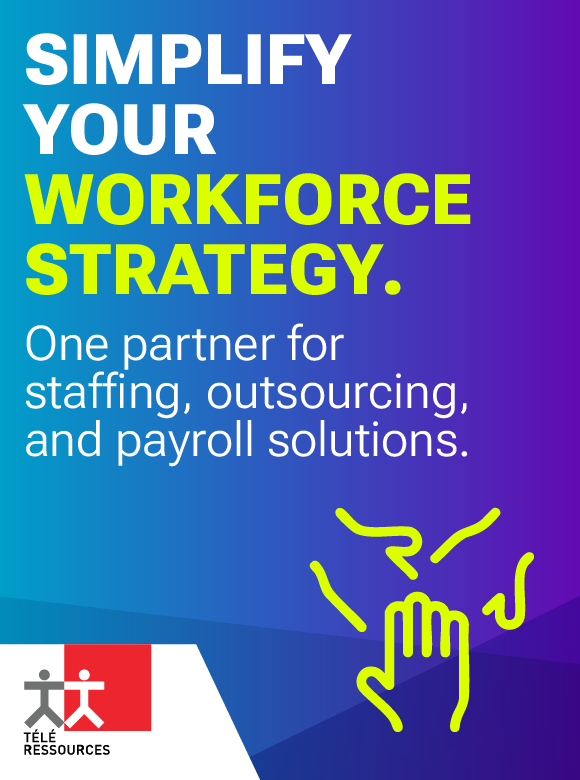 Simplify Your Workforce Strategy. One partner for staffing, outsourcing, and payroll solutions. (three hands stacked icon)