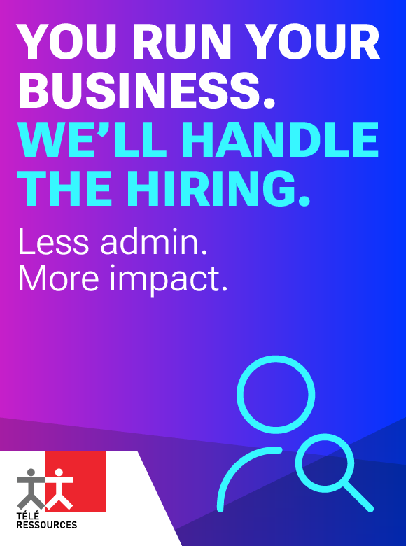 You Run Your Business. We'll Handle the Hiring. Less admin. More impact. (magnifying glass over person icon)