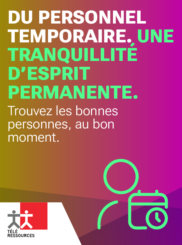 Du personnel temporaire. Une tranquillité d’esprit permanente. Trouvez les bonnes personnes, au bon moment. (icône de personne avec horloge et calendrier)