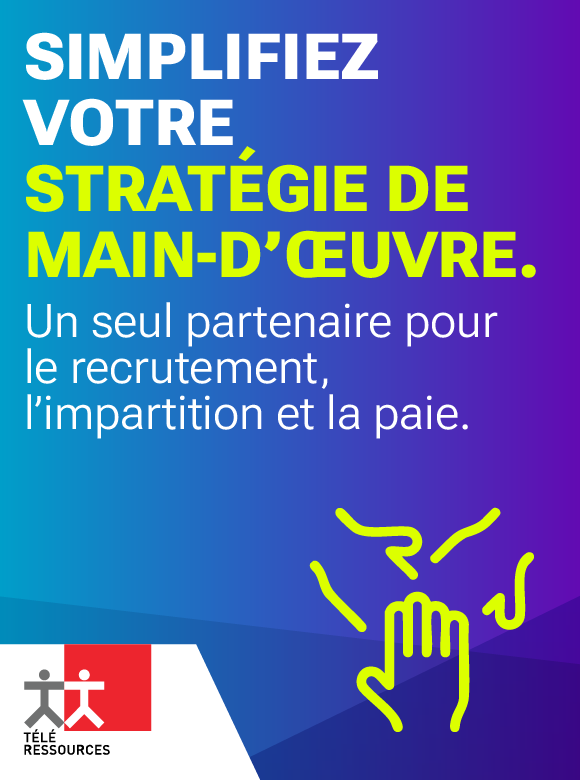 Simplifiez votre stratégie de main-d’œuvre. Un seul partenaire pour le recrutement, l’impartition et la paie. (icône de trois mains superposées)