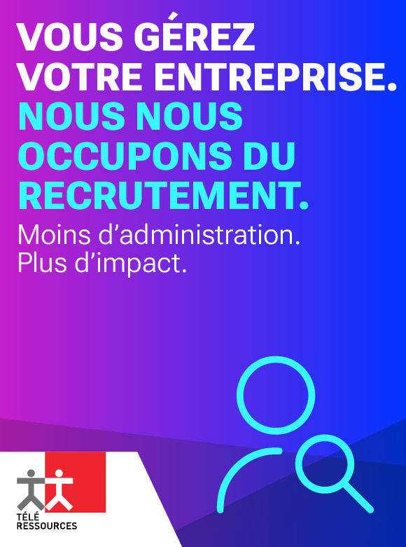Vous gérez votre entreprise. Nous nous occupons du recrutement. Moins d’administration. Plus d’impact. (icône de loupe sur silhouette de personne)