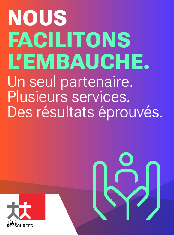 Nous facilitons l’embauche. Un seul partenaire. Plusieurs services. Des résultats éprouvés. (icône de mains tenant une personne)