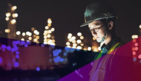 industrial worker working at night