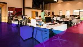 a wide shot of a very tidy and organized multi-person office